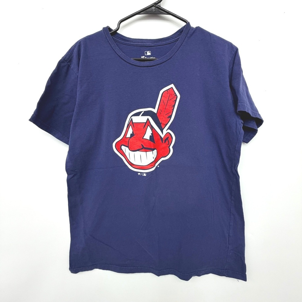 Fanatics Graphic T-Shirt Mens Large Navy Blue Excellent Cleveland Indians